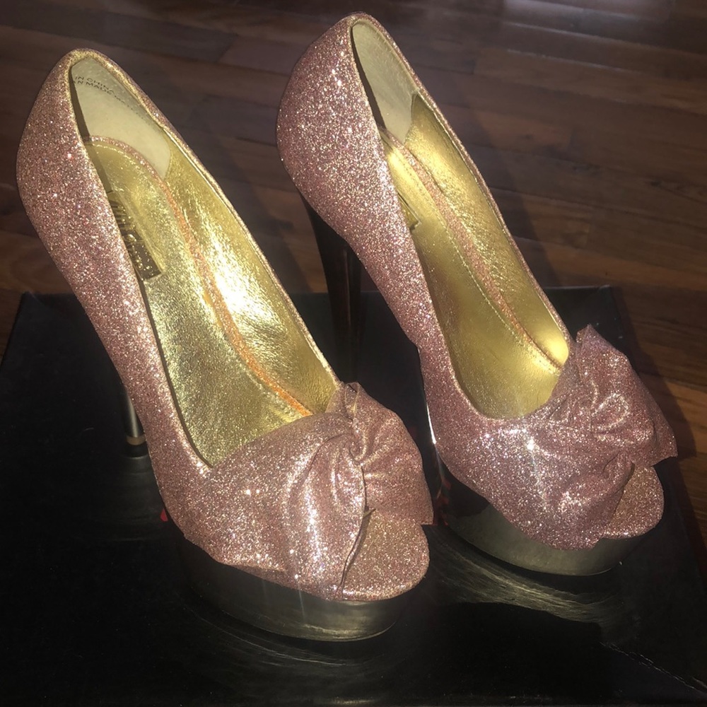 Gorgeous pink and silver sparkly high heels